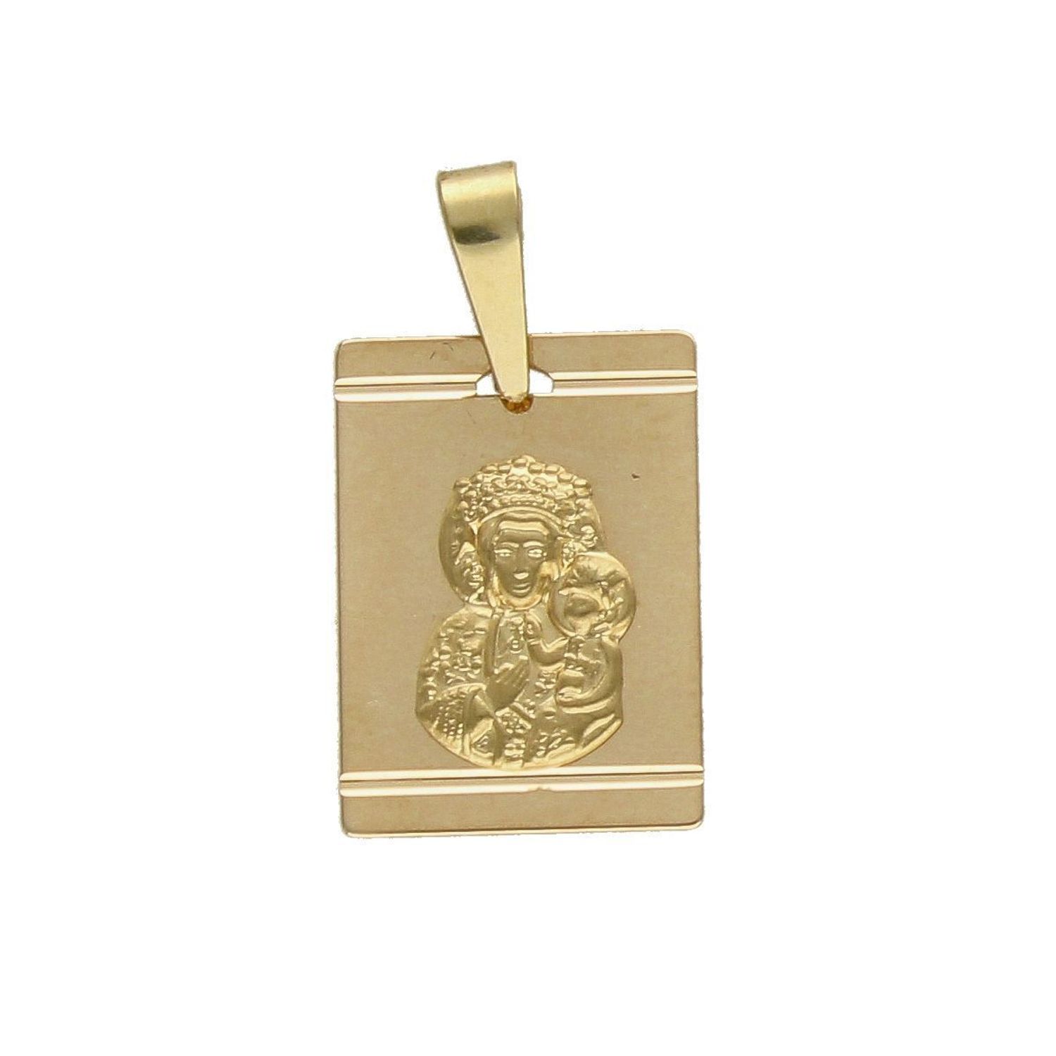 Złoty, prostokątny medalik z Matką Boską Częstochowską. ZA 6061A.jpg